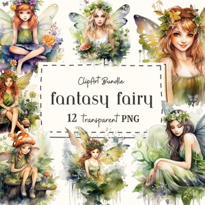 Fantasy fairy-Watercolor Garden Fairy-PNG ClipArt-Commercial License-Scrapbooking-Fairy tale creatures-Transparent background-Fantasy fairy