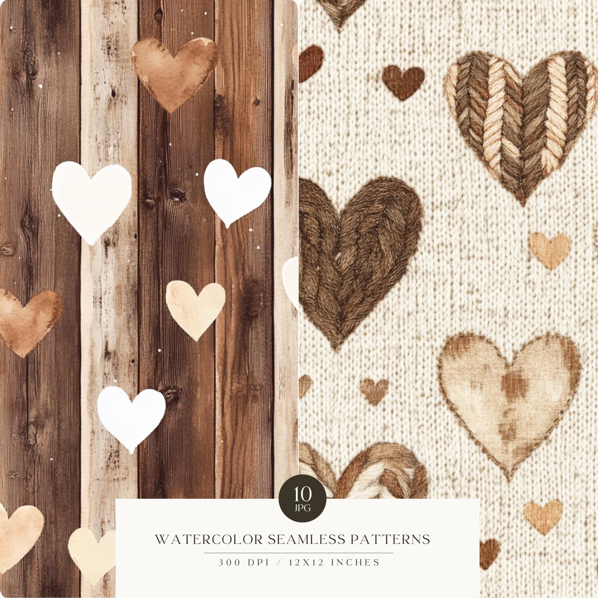 Love Seamless Pattern, Boho Heart Patterns, Rustic, Cozy, Beige ...