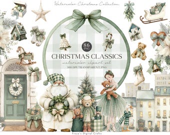 Watercolor Neutral Christmas Clipart, Cozy Rustic Christmas Graphics, Neutral Winter PNG, Scrapbooking, Digital Download and Commercial Use