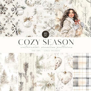 Motivi natalizi neutri senza soluzione di continuità, motivo fiocco di neve acquerello, beige, intimità, motivo infinito stagionale, scrapbooking, carta digitale