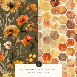 Watercolor Cozy Autumn Market Rustic Seamless Patterns, Cozy Fall JPG ...