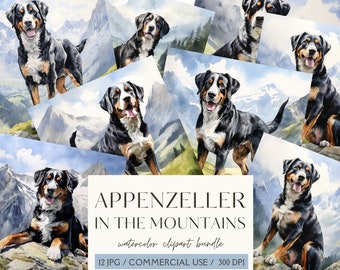 Watercolor Appenzeller ClipArt, Dog Clipart Bundle, Watercolor Dog, Mountain Dog, Bundle Dog Clipart, Card Making, Commercial License