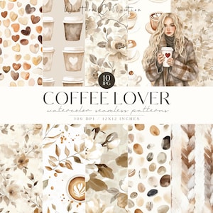 Kaffeemuster, Beige Musterdesign, Neutrales unendliches Muster, Kaffeeliebhaber, Scrapbooking, digitales Papier, digitaler Download
