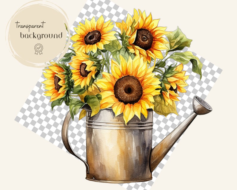Sunflowers Watercolor Clipart, Fall Sunflower Floral Bouquets in PNG ...