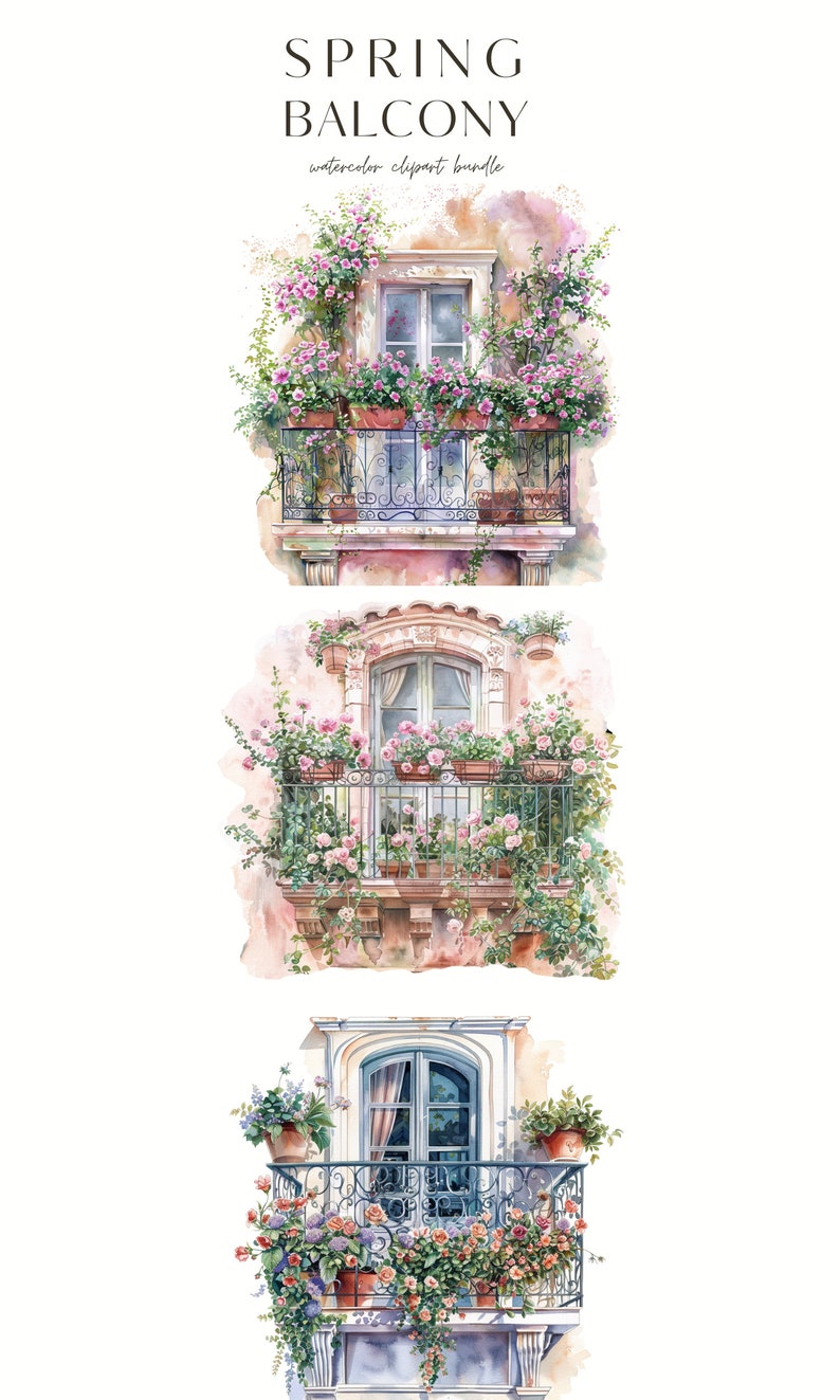 Watercolor Spring Balcony, Spring House, Spring Clipart, Spring PNG ...