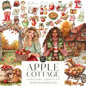 Aquarell gemütliche Herbst Clipart, Herbst PNG, Herbst Vibes, rote Scheune, gemütliche Farm, Herbst Apfelernte, digitale Aufkleber, Scrapbooking, kommerziell