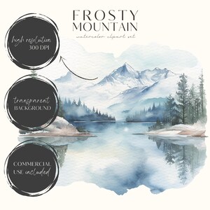 Watercolor Winter Mountain Clipart-Mountain Clipart PNG-Peaceful Mountain-Winter Landscape-Bluey Mountain Art-Commercial Use-Scrapbooking image 6