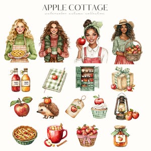 Akvarell mysig höst Clipart, höst PNG, höstvibbar, röd lada, mysig gård, höstäppelskörd, digitala klistermärken, scrapbooking, kommersiell bild 4