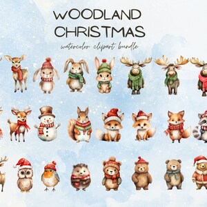 Woodland Christmas Clipart, Watercolor Winter PNG, Forest Christmas ...