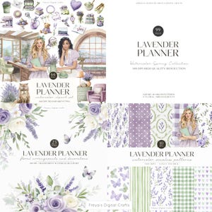 Aquarell Frühling Lavendel Planer Clipart Frühling PNG, Cottagecore Planer, Romantischer Frühling, Junkjournal Digital Download Aufkleber