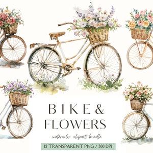 Bici e fiori Clipart-Acquerello Primavera Clipart-Clipart floreale-Estate PNG-Ragazza Clipart-Uso commerciale-PNG-Download istantaneo-Scrapbooking