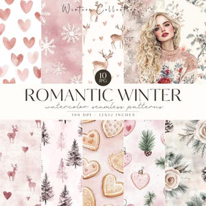 Winter Blush Seamless Patterns, Motivo d'amore, Motivo Dusty Rose, Natale pastello, Motivo infinito stagionale, Scrapbooking, Carta digitale