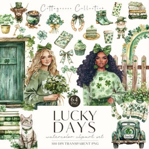 Clipart Saint-Patrick, aquarelle trèfle porte-bonheur, trèfle PNG, Cottagecore, autocollants numériques, téléchargement numérique, scrapbooking, usage Commercial