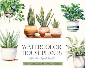 House Plants Watercolor Clipart  Watercolor indoor plants Watercolor Greenery and Foliage Potted Plants  Watercolor Leaves  Digital Download