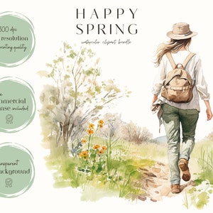 Watercolor Spring ClipArt- Happy Spring-Floral Clipart-Junk Journal-Scrapbook-Watercolor Garden-Cozy Spring-Digital Stickers-Commercial Use image 6