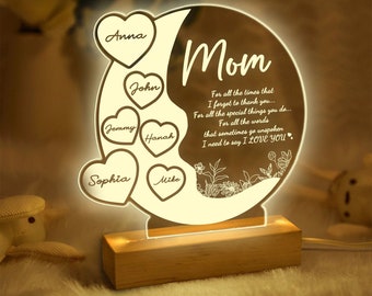 Personalized Mom Night Light, Custom Kid's Name Acrylic Night Light, Grandma Room Decor, Mother's Day Decor, Gift for Grandma, Mom, Her