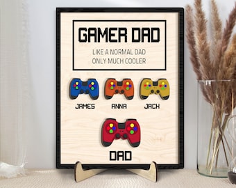 Personalized Dad Wooden Plaque, Custom Kid's Names Gamer Wooden Sign, Gaming Hand Play Wood Sign, Father's Day Gift for Dad, Grandpa, Him
