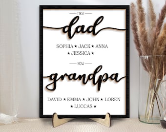 Personalized Dad Wooden Plaque, Custom Kid's Name Wooden Sign, First Dad Now Grandpa Wood Sign, Father's Day Gift for Dad, Grandpa, Him