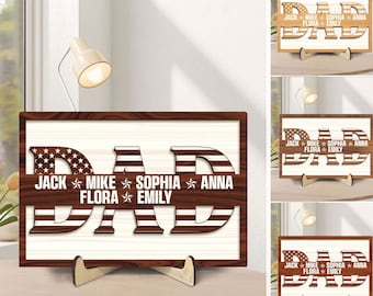 Personalized Dad Wooden Plaque, Custom Kid's Names Wooden Sign, Grandpa Wood Sign, Daddy Birthday Sign, Father's Day Gift for Dad, Grandpa