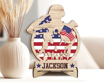 Personalized Veteran Wooden Plaque, Custom Name Wooden Sign, Veteran Military Wood Sign, American Flag Sign, Veteran Gift for Dad, Grandpa