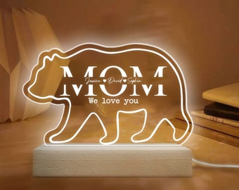 Personalized Mom Night Light, Custom Kid's Name Acrylic Night Light, Mom Room Decor, Mother's Day Decor, Gift for Grandma, Mom, Her
