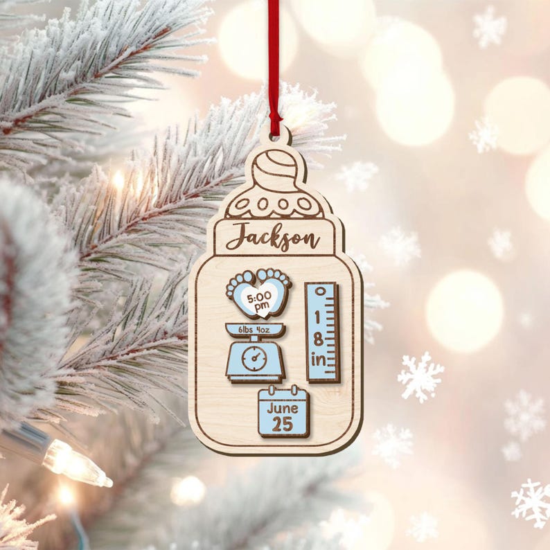 Personalized Baby's First Christmas Layered Wood Ornament, Custom Baby