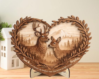 Personalized Deer Couple Wooden Plaque, Custom Names Wooden Sign, Couple Wood Sign, Anniversary Gift, Valentine's Day Gift for Him, Her