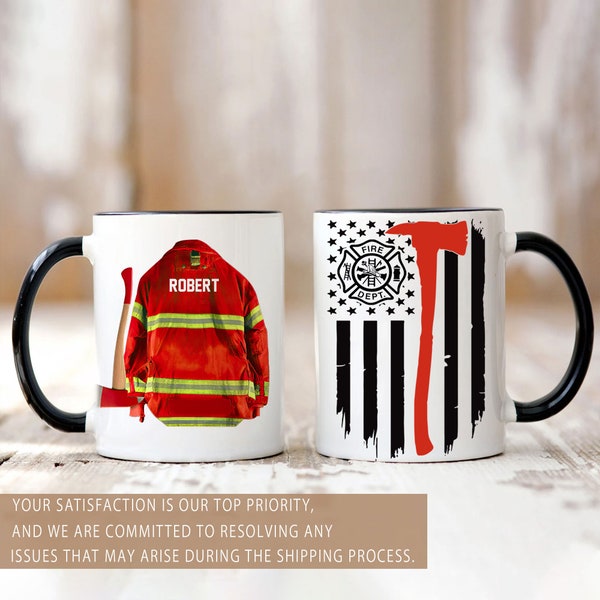 Personalized Firefighter Mug, Firefighter Coffee Mug, Custom Name Fireman Mug, Thin Red Line, Firefighter Gift for Dad, Husband, Boyfriend