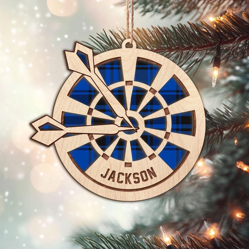 Personalized Dart Layered Wood Ornament, Custom Dart Board Christmas