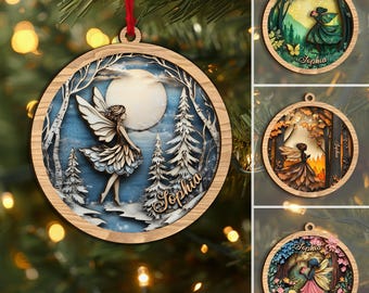 Personalized Fairy Layered Wood Ornament, Custom Fairy Christmas Tree Ornament, Fairy Christmas Home Decor, Gift for Girl, Daughter, Kids