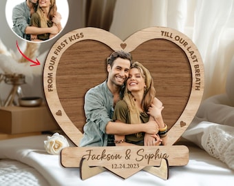 Personalized Couple Wooden Plaque, Custom Photo Wooden Sign, From Our First Kiss Till Our Last Breath Wood Sign, Valentine Gift for Her, Him
