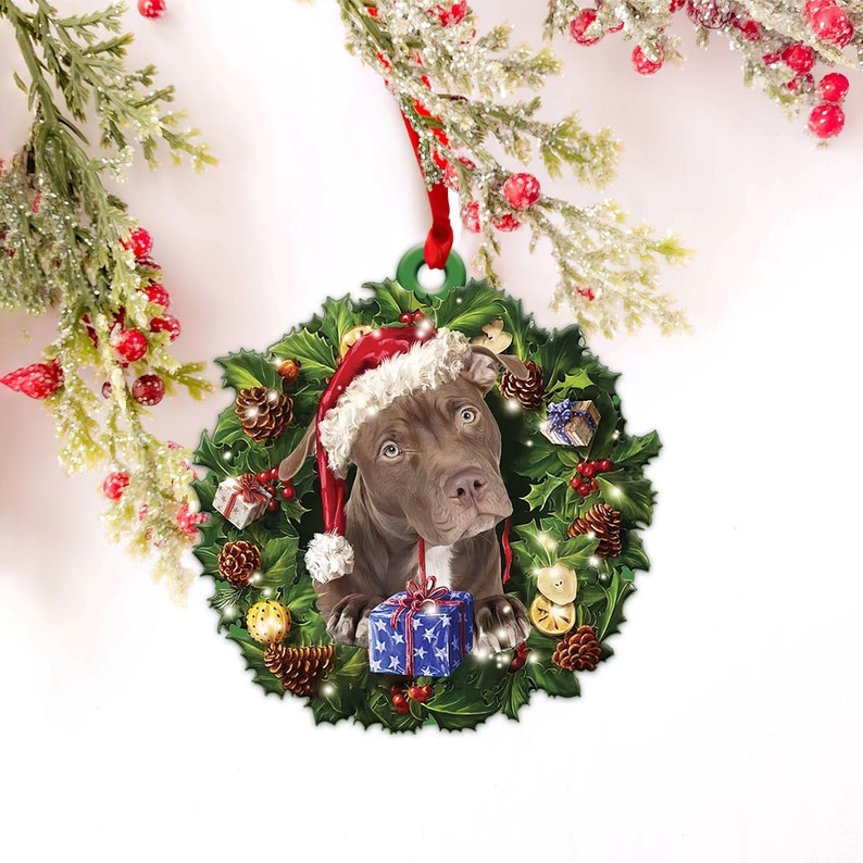 American Pit Bull Terrier 2D Flat Christmas Ornament, Christmas Pitbull