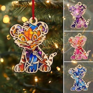 Personalized Tiger Layered Wood Ornament, Custom Tiger Christmas Tree Ornament, Tiger Christmas Home Decor, Tiger Lover Gift, Tiger Gift