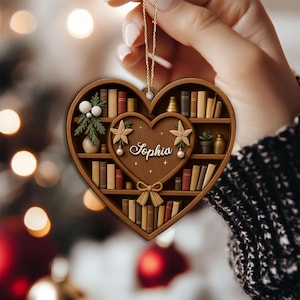 Personalized Christmas Book Layered Wood Ornament, Custom Book Club Ornament, Bookshelf Ornament, Gift for Book Lover, Bookworm, Bookish