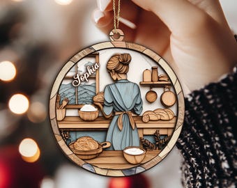 Personalized Baking Layered Wood Ornament, Custom Baker Christmas Tree Ornament, Baker Ornament, Girl Baking, Gift For Baking Lovers, Her