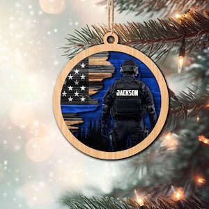 Personalized Police Layered Wood Ornament, Custom Policeman Christmas Tree Ornament, Police Officer Christmas Decor, Gift for Dad, Husband