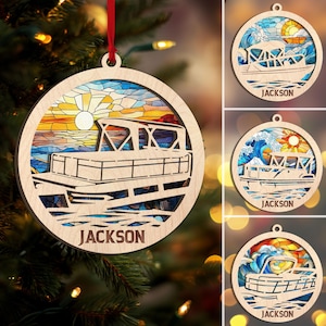 Personalized Pontoon Boat Layered Wood Ornament, Custom Pontoon Christmas Tree Ornament, Pontoon Christmas Home Decor, Pontoon Lover Gift