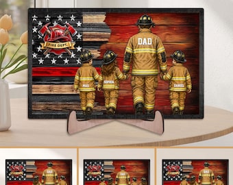 Personalized Firefighter Dad Wooden Sign, Custom Kids Names Wooden Sign, Firefighter Dad With Kids Sign, Father’s Day Gift for Dad, Grandpa