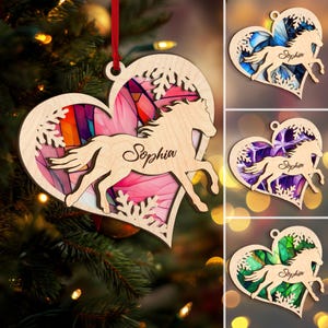 Personalized Horse Layered Wood Ornament, Custom Horse Christmas Tree Ornament, Horse Xmas Home Decor, Gift for Horse Lover, Horse Owner