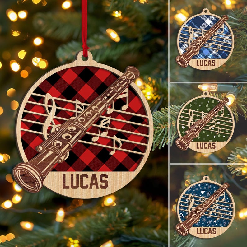 Personalized Flute Layered Wood Ornament, Custom Name Flute Christmas