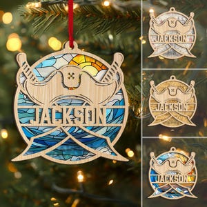 Personalized Pirate Hat Layered Wood Ornament, Custom Pirate Christmas Tree Ornament, Pirate Christmas Home Decor, Xmas Gift for Kids, Son