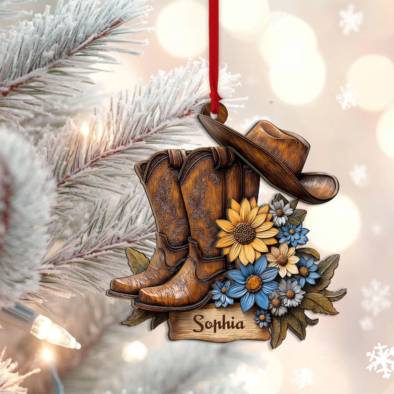 Personalized Cowgirl Layered Wood Ornament, Custom Western Boot & Hat ...