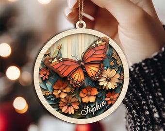 Personalized Butterfly Layered Wood Ornament, Custom Butterfly Christmas Tree Ornament, Butterfly Christmas Decor, Butterfly Gifts for Her