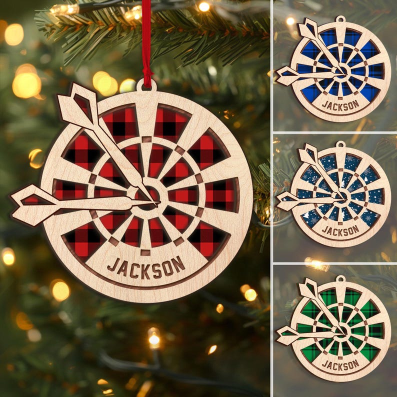 Personalized Dart Layered Wood Ornament, Custom Dart Board Christmas