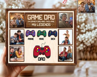 Personalized Game Dad Wooden Plaque, Custom Photo On Wood Sign, Gaming Hand Play Wood Sign, Dad Gamer Sign, Father's Day Gift for Dad
