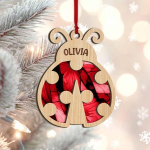Personalized Labybug Layered Wood Ornament, Custom Ladybug Christmas Tree Ornament, Ladybug Christmas Home Decor, Ladybug Lover Gifts