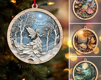 Personalized Fairy Layered Wood Ornament, Custom Fairy Christmas Tree Ornament, Fairy Christmas Decor, Xmas Gift for Girl, Daughter, Her