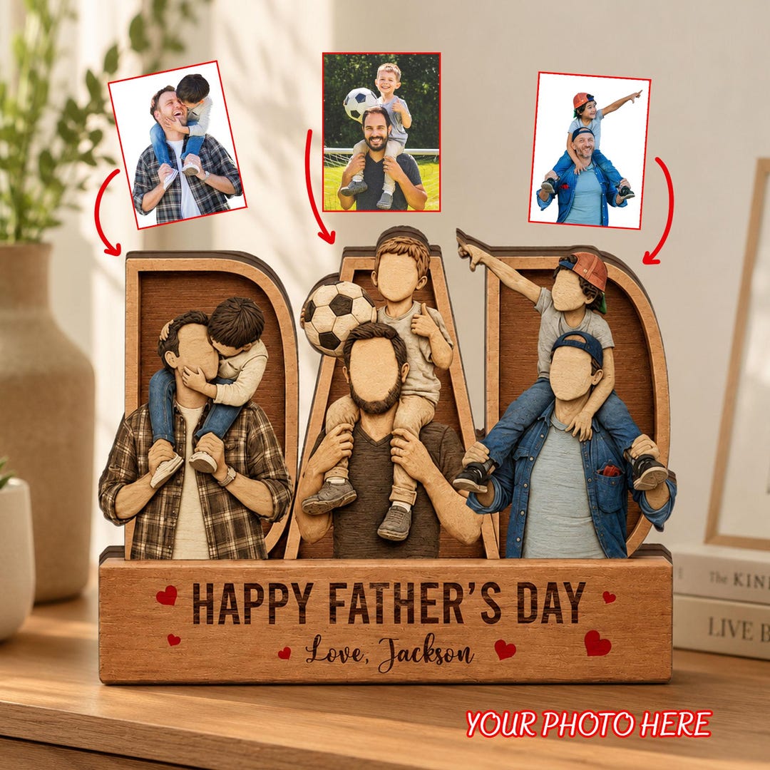 Personalized Dad and Kids Wooden Block, Custom Dad Gift for Father's ...