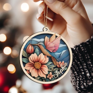 Personalized Hummingbird Layered Wood Ornament, Custom Humming Bird Christmas Tree Ornament, Hummingbird Xmas Home Decor, Bird Lover Gifts