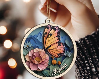 Personalized Butterfly Layered Wood Ornament, Custom Name Butterfly Christmas Tree Ornament, Butterfly Christmas Home Decor, Butterfly Gift